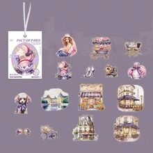 30 piezas/set (15 diseños, 2 piezas cada 1) Pegatinas con tema de viaje a París - Multicolor - Ver 8