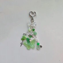 1pc Green Mori Style Girl Beaded Keychain, Fairy Theme Butterfly Keychain Design - Green - View 3