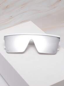 1 pieza Gafas de moda con marco cuadrado grande sin montura, con borde de cristal, reflectantes. Gafas de moda unisex adecuadas para la calle, la playa, las fiestas, los viajes, como regalo