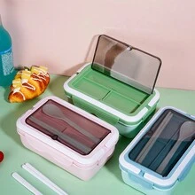 1pc Student Multi-Compartment Lunch Box, Microwave-Safe PP Material Bento Box Office Worker Food Container With Seal - Multicolor - View 2