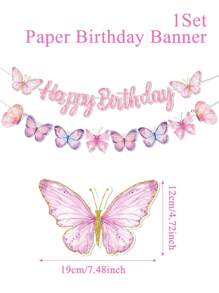 1 件粉色蝴蝶生日快乐横幅旗帜，粉色蝴蝶主题生日派对房间墙面装饰，粉色蝴蝶派对礼品，生日礼物，生日装饰，家居墙面装饰，粉色蝴蝶装饰，粉色蝴蝶横幅，返校季，情人节 - 蝴蝶 - 查看 7