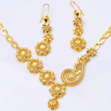 1 set 2 piezas pendientes + 1 pieza collar, chapado en oro de 18K de cobre, regalo de boda elegante de Dubai para damas
