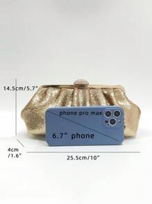 1pc Golden Fish Scale Sequins Pleated Shell Metal Studded Cloud Shaped Clutch Purse, Suitable For Bride, Wedding, Party, Formal Occasions, Fashion Purse Perfectly Matching With Birthday Dresses For Women, Party Bag Perfect For Party Wedding Prom Dinner/Banquet Matching With Holiday Party Dress Evening Dress & Sequin Dress , Gold Bag