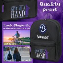 Wednesday School Backpack And 37 X 29cm With Water Bottle Pocket Gift - A - View 4