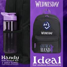Wednesday School Backpack And 37 X 29cm With Water Bottle Pocket Gift - A - View 3