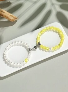 2pcs Classic Heart Magnetic Clasp Bracelet Set, Turquoise Represents Luck & Success, Crystal Energy Stone Bracelet, Friendship/Couple Valentine's Gift, Daily Accessory, 8mm Beads Crystal Bracelet Set - Multicolor - View 26