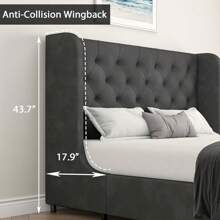 Modern Velvet Upholstered Bed Frame With Curved Wingback Design, Wooden Platform Bed Frame For Bedroom,No Box Spring Needed, Easy Assembly, Full Bed Frame/ Queen Bed Frame/ King Bed Frame/ Full Size Bed Frame/ Queen Size Bed Frame/ King Size Bed Frame,Pink/ White/ Grey - Xám - Xem 2