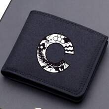 1pc Men's 26 Letters Printing Canvas Short Wallet Initial Name Double Fold Wallet Business Casual Short Wallet With Card Slots Wallet Small Card Case Gifts For Men Wallet Purse Wallet Small Wallet Men Wallet Leather - Black - View 29