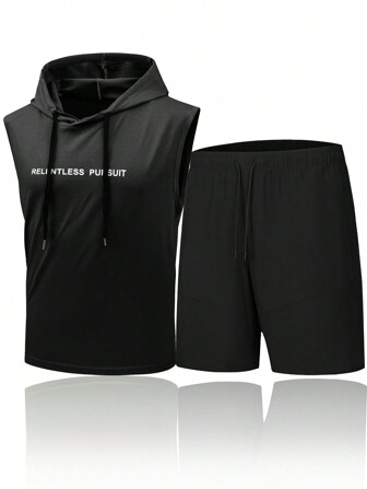 Boyfriend Style Men's Summer Sports Suit, Round Neck Short Sleeve T-Shirt And Casual Fit Running/Casual Sports Outfit Boyfriend Style Men Two Pieces Outfits