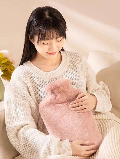1pc Plush Hot Water Bag, Suitable For Warming Belly/Hands/Uterus (Due To Different Batches, The Lines And Color May Vary. We Apologize For Any Inconvenience Caused)