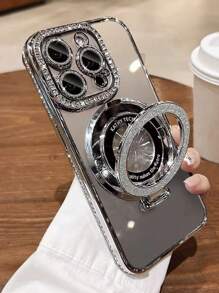 Estuche de teléfono con espejo de cristal brillante y soporte de diamantes de imitación a prueba de golpes, compatible con iPhone 11/14 Pro Max/15 Pro Max, 17, 17 Pro, 17 Pro Max, 16, 16 Pro, 16 Pro Max, compatible con carga inalámbrica, regalo de primavera para fiestas - Plateado - Ver 2