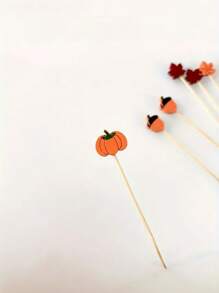 20/25/30/35/40/45/50/60/100pcs Autumn Cocktail Pick - Decorative Toothpicks For Appetizers, Fruit Skewers With Leaves, Pumpkins, Bamboo Toothpicks With Maple Leaves, Pumpkins, And Acorns - Perfect For Thanksgiving And Fall Parties - Multicolor - View 3