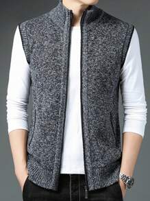 Men's Casual Thermal Knitted Sleeveless Sweater Vest,Men's Knitted Cardigan, For Husband, For Fall - Dark Grey - View 2