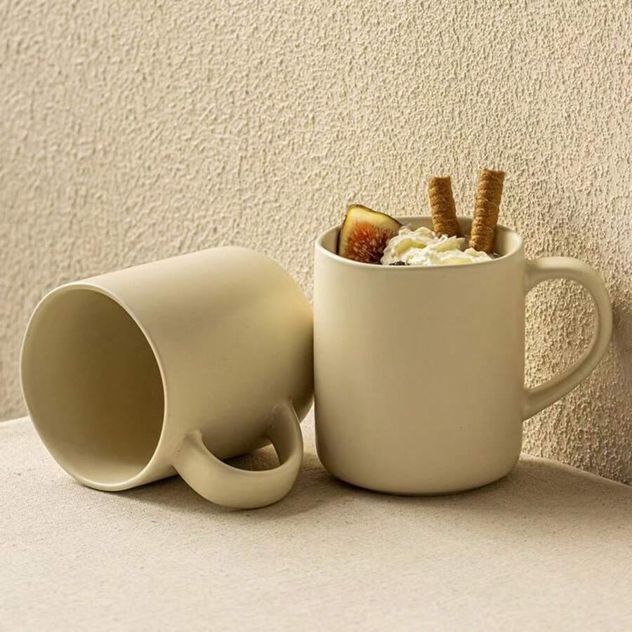 1pc Modern Minimalist Solid Color Matte Ceramic Water Cup, High-Quality Couple Mugs For Milk, Coffee, Suitable For Daily Use - Multicolor - View 1