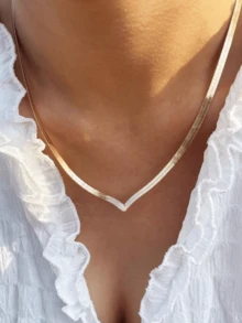 1pc Minimalist Chic V-Shaped Blade Chain Stainless Steel Necklace For Women, Fashion Essential