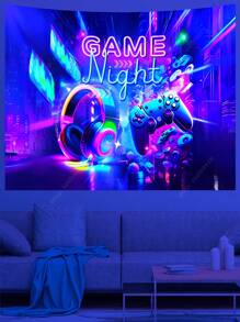 Game Night UV Reactive Tapestry E-Sports Room Game Controller Tapestry Wall Hanging Neon Backdrop Dorm Bedroom Decor ,Room Stuffs ,Wall Arts, Flags For Room, Home Decor, Wall Tapestry