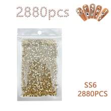 2880 颗扁平水晶圆形水钻，香槟色，SS20 4.8 毫米，用于美甲和工艺品，用胶水固定，美甲用品，指甲，指甲饰物，指甲宝石 - 香檳色 - 查看 14