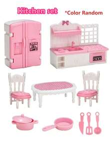 Stomle Family 31 件/套微型仿粉色欧式浴室、客厅、卧室、厨房豪华家具套件，1:12 比例娃娃屋配件，公主女孩玩具，书桌装饰，生日和节日礼物，颜色和款式随机 - 彩色 - 查看 6