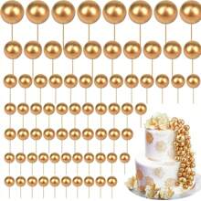 20/25/68pcs/Set Gold Ball Mini Balloon Cake Hats Foam Decorated Spherical Cake Insert Hats For Birthday Parties And Holiday Decorations - Gold - View 6