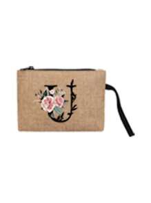 2 件/套简约花朵首字母 A-Z 印花亚麻手提包，粉色流苏，亚麻包，包括一个手提包和一个零钱包，简约旅行包，化妆品钱包，大容量旅行化妆包日常使用、约会、生日、度假、返回学校、度假、海滩、旅行、通勤、商务、学生、野餐、露营、超市、日常收纳，（小包手带方向随机），圣诞节最佳教师礼物 - 卡其色 - 查看 20