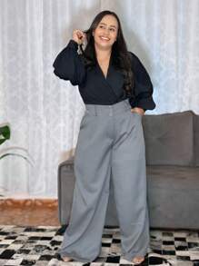 GUECO BRAND Women's Plus Size Tailored Pants High Waist Casual Elegant - 深灰色 - 查看 5