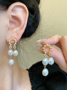 5pcs/Set Vintage Hollow Bow Faux Pearl Earrings For Women, Asymmetrical Minimalist Earring Set Valentines