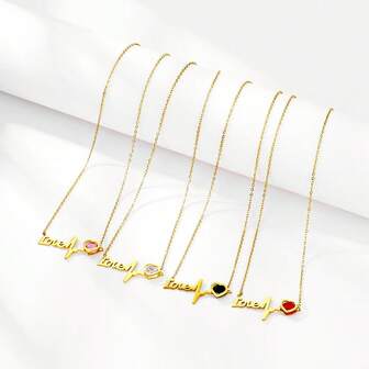 ZG YING ZHOU ZGYZ 1件时尚奢华锆石镶嵌心形LOVE吊坠项链，18K镀金，情侣订婚生日礼物，浪漫情人节订婚项链，毛衣链