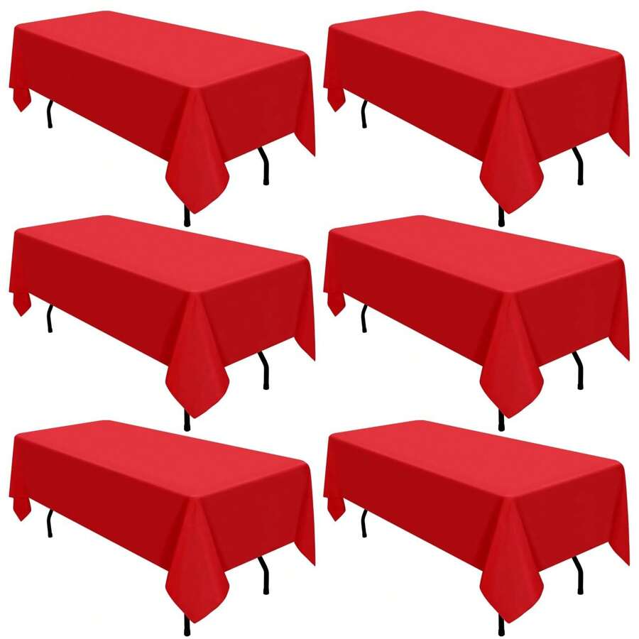 REWOMC 6 Pack Polyester Tablecloth 60 X 102 Inch Polyester Table Cloth For 6 Foot Rectangle Tables, Stain And Wrinkle Resistant Washable Table Cover For Kitchen Wedding Banquet Restaurant Party Multiple Colors,Weddings Graduation Season Outdoor Events Entertain Guests - 紅色 - 查看 1