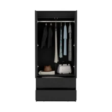 Austin 2 Drawers Armoire, Double Door, Hanging Rod -Black - 黑色 - 查看 5
