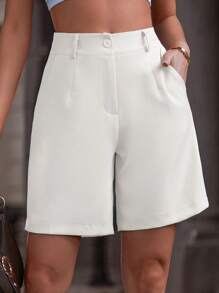 ADD MODA FEMININA EIRELI- Y244 Women's Tailored Shorts, High Waist, Formal, Modern, Elegant, Casual, National Shipping Popup Pernanbuco Shein 8.8 - 白色 - 查看 1