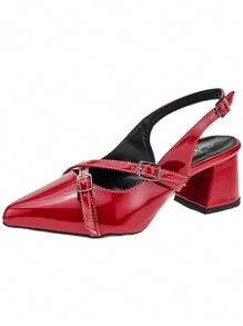 Women's Pumps Pointed Toe Slingback Heel Shekinah Modern Comfortable Fashion Buckle - 紅色 - 查看 3