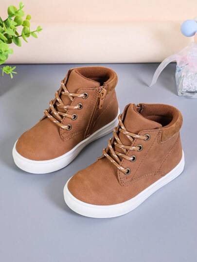 New Boys/Girls Outdoor Waterproof Anti-Slip Warm Short Boots, Side Zipper Casual Comfy Breathable Hiking Boots, Round Toe, Soft Flat Sole, Suitable For Students & Toddlers In All Seasons