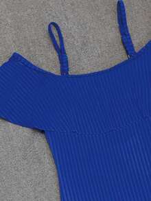 2024 年新款荷叶边连体泳衣，休闲时尚，适合女士夏季海滩度假 - 寶藍色 - 查看 3