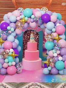 102 件独角兽星形气球花环拱门套件，紫色蓝色粉色乳胶五彩纸屑气球，生日快乐派对装饰，宝贝送礼会新娘送礼会性别揭秘派对用品，节日婚礼派对背景装饰 - 彩色 - 查看 8