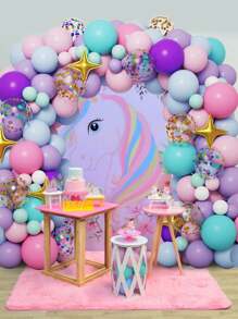102 件独角兽星形气球花环拱门套件，紫色蓝色粉色乳胶五彩纸屑气球，生日快乐派对装饰，宝贝送礼会新娘送礼会性别揭秘派对用品，节日婚礼派对背景装饰 - 彩色 - 查看 5