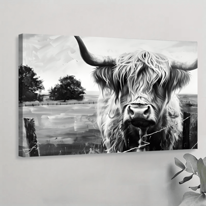 1 pieza Cuadro con lienzo de vaca de las Tierras Altas, impresión de lienzo con pintura texturizada de vaca de las Tierras Altas para decoración de pared del dormitorio, sala de estar y hogar, enmarcado y listo para colgar