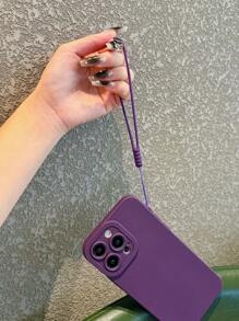 1pc Silicone Camera Lens Protector Wrist Strap Cord For Creative Phone Cases, Solid Color Waterproof Shockproof Anti-Fall Scratch Resistant