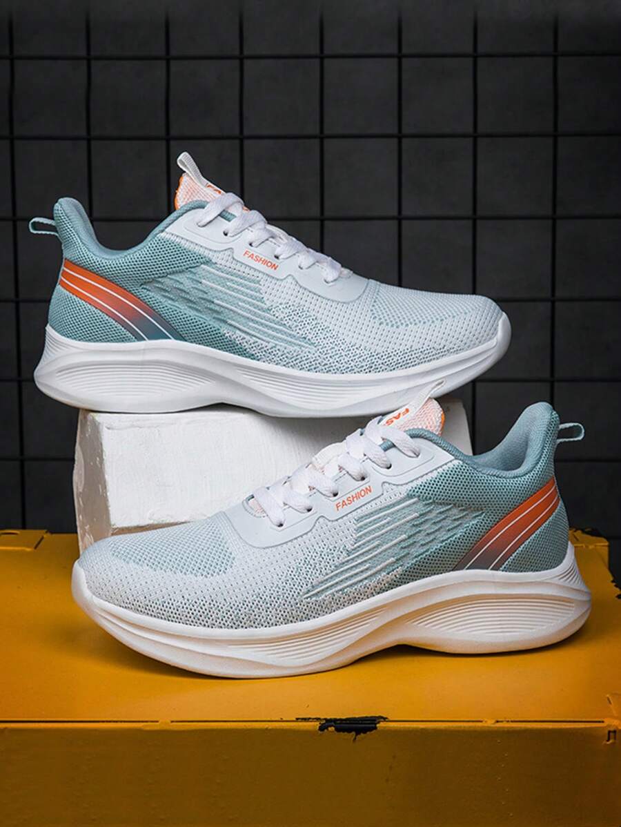 Men's Casual Sports Sneakers, Knitted Breathable Lightweight Lace-Up Soft Sole Running Shoes