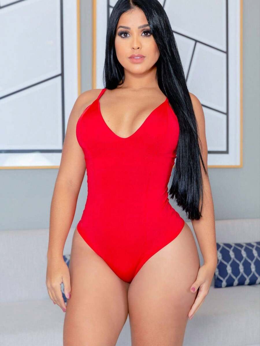 Women's Bodysuit With Suplex Cups And Straps. - 紅色 - 查看 1