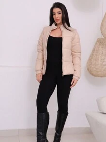 Jaqueta Puffer Longa Bobojaco Feminina Vira Colete Gominho - Bege - Visão 9