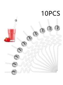 1/5/10/20pcs Reusable Plastic Disco Ball Straws, Suitable For Weddings, Parties, Birthdays Gifts,Kitchen,Christmas Gift