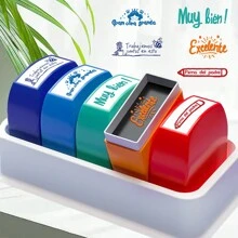 Set de 5 sellos para maestros de español, sellos para maestros de aula, sellos para calificar a los maestros, set de 5 piezas de colores con estuche transparente, de vuelta a la escuela