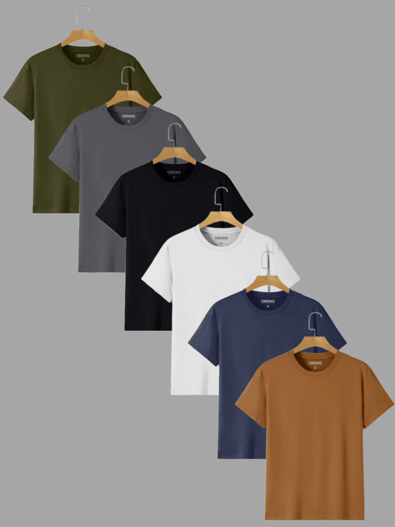 Kit 6 Men's Plain Basic Cotton T-Shirt ORIGNS - 彩色 - 查看 1