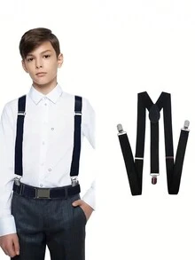 1 Set Of Solid Color Bow Tie + Suspender, Casual Outfit, Ideal Gift - Braces - View 1