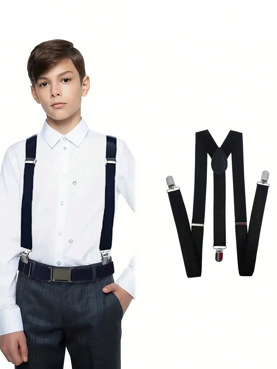 1 Set Of Solid Color Bow Tie + Suspender, Casual Outfit, Ideal Gift - Braces - View 1