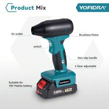 Yofidra Brushless 160W Mini Turbo Jet Fan 4 Gears Brushless Electric Turbo Air Blower Handheld Cordless Leaf Dust Blower - 附 1 個電池 - 美國插頭 - 查看 6