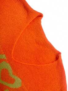 Women's Plus Size V-Neck Daily Letter Loose Knitted Long-Sleeved Pullover Sweater - Orange - View 4