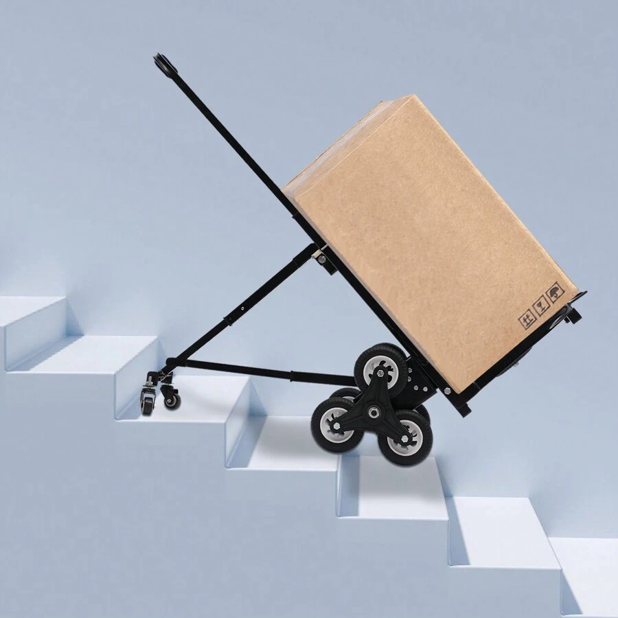 YUNRUX Stair Cart Sack Truck 150 Kg Foldable Stair Cart 8+2 Wheel Foldable Stair Vehicle Stainless Steel Trolley Transport Frame Stair Lift (8 Wheel) - Black - View 1