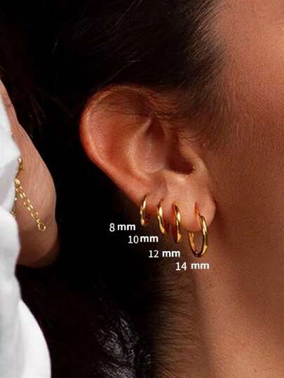 8pcs Stainless Steel Solid Round Rings Hu Gies Earrings Set For Women Men Stackable 18K Gold Plated Tiny Ear Cartilage Hoops