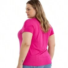 Viscolycra Blouse With V-Neckline And Button Detail On The Sleeve Plus Size 40624A - 玫紅色 - 查看 5
